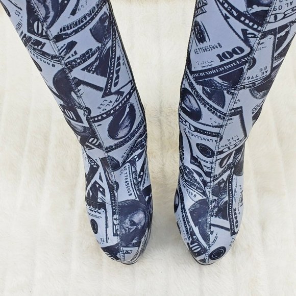 Dollar Money Print 7" High Heel Stretch Sock Platform Ankle Boots Adore 1002 - Picture 4 of 12